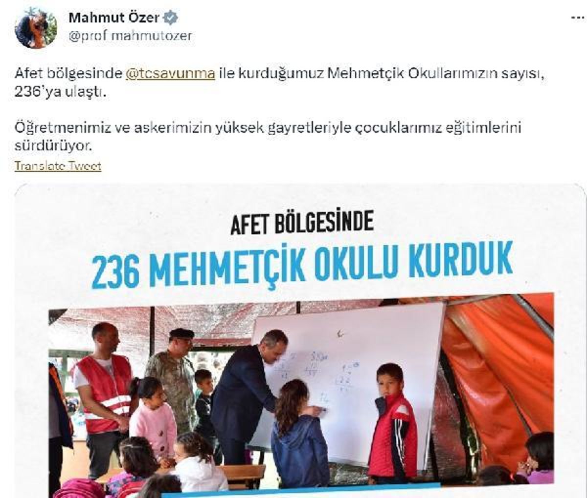 Bakan Özer: Mehmetçik okullarının sayısı 236'ya ulaştı
